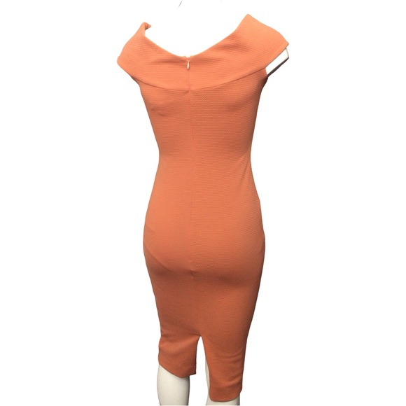 Dress the Population Off-Shoulder Midi Dress in Coral - Picture 4 of 6